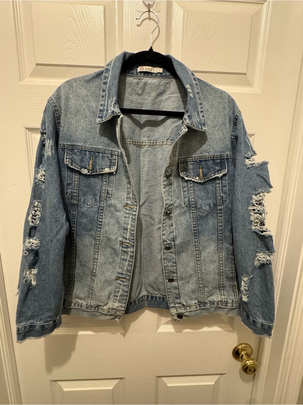 Noble U Faded Light Blue Distressed Denim Jacket size S